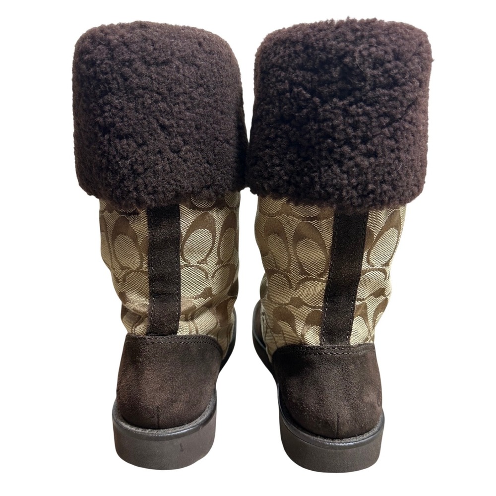 Coach‎ Kally Signature Suede Winter Boots Women Brown Khaki Faux Fur Good 6.5 B - Picture 6 of 16